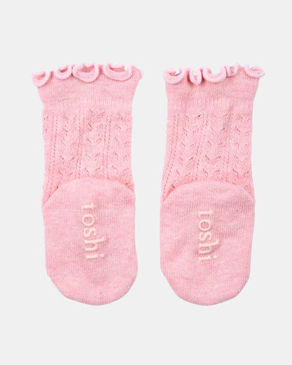 Organic Socks Knee Frilly Lace - Misty Rose