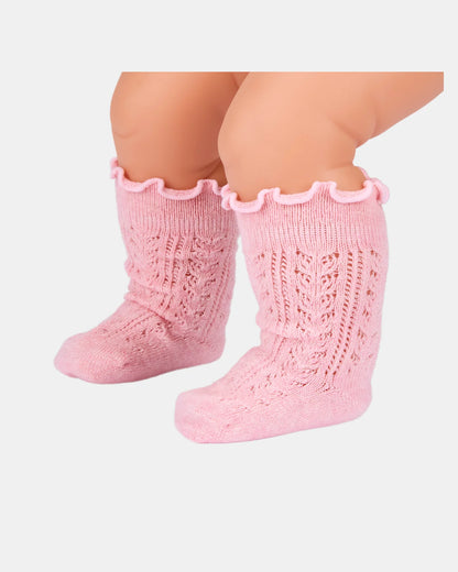 Organic Socks Knee Frilly Lace - Misty Rose