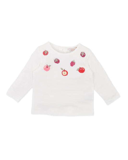 Orchard Bloom Embroidered Fruit LS Tee