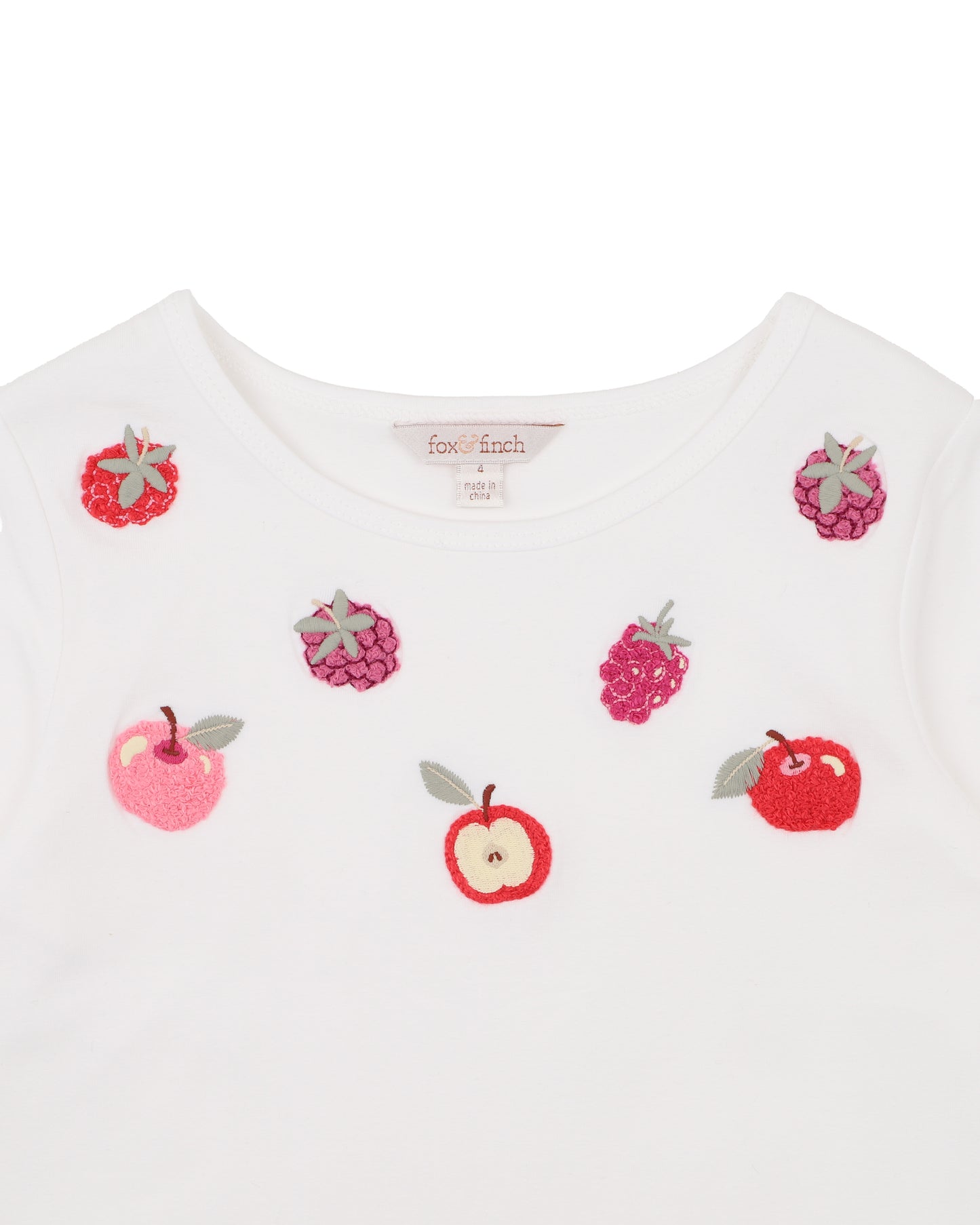 Orchard Bloom Embroidered Fruit LS Tee