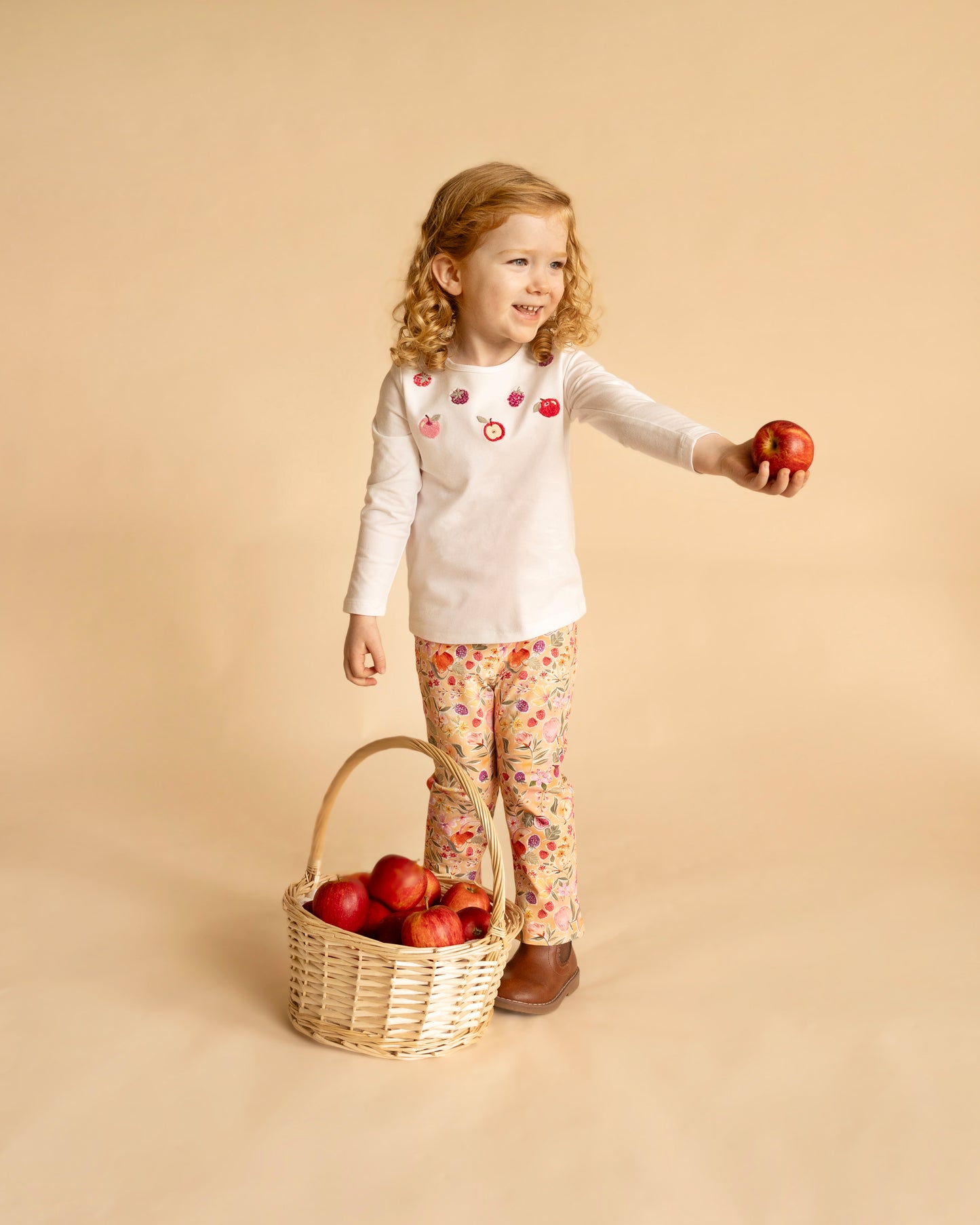 Orchard Bloom Embroidered Fruit LS Tee