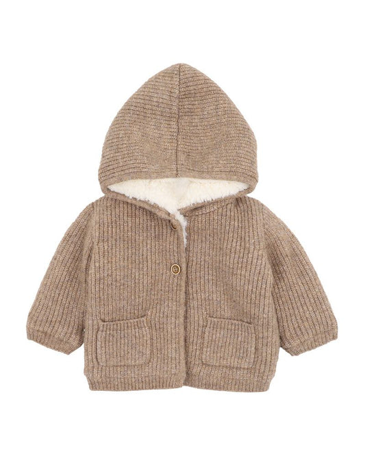 Biscuit Knitted Hooded Jacket