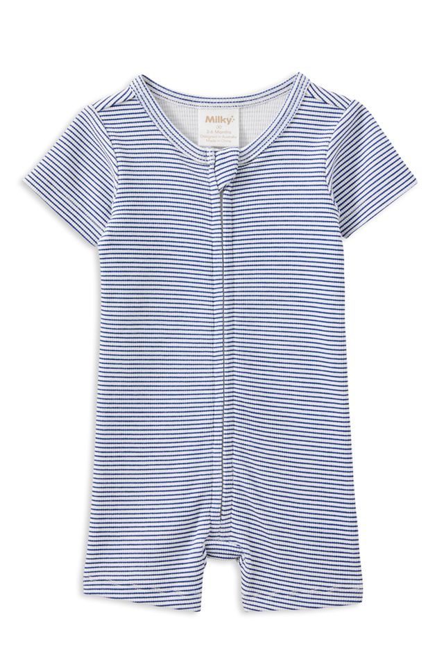 Blue Rib Zip Romper
