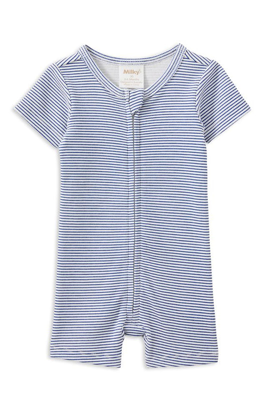 Blue Rib Zip Romper