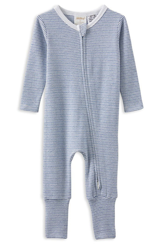 Blue Stripe Zip Romper