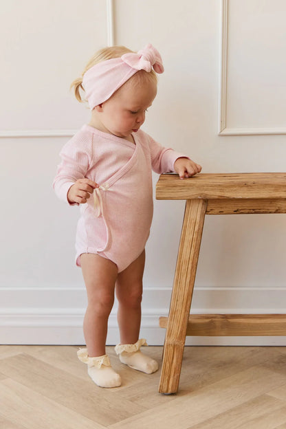 Organic Cotton Modal Marina Long Sleeve Bodysuit - Chalk Marle