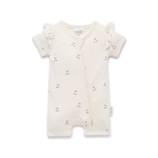 Cherry Short Sleeve Zip Romper