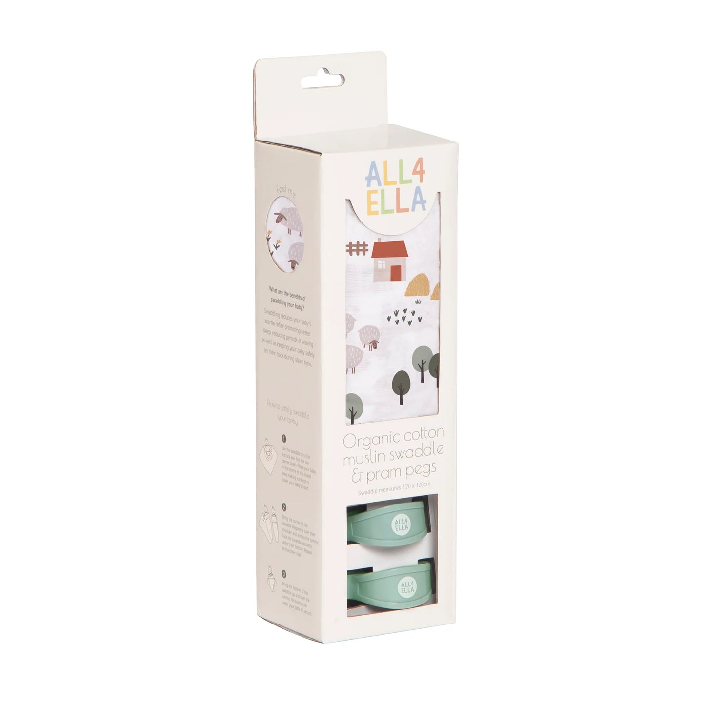 Organic Muslin & 2 Pram Pegs Box Set - Country Farm