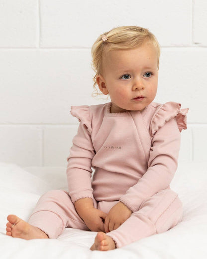 Frilled Apple Jumpsuit: Baby Pink