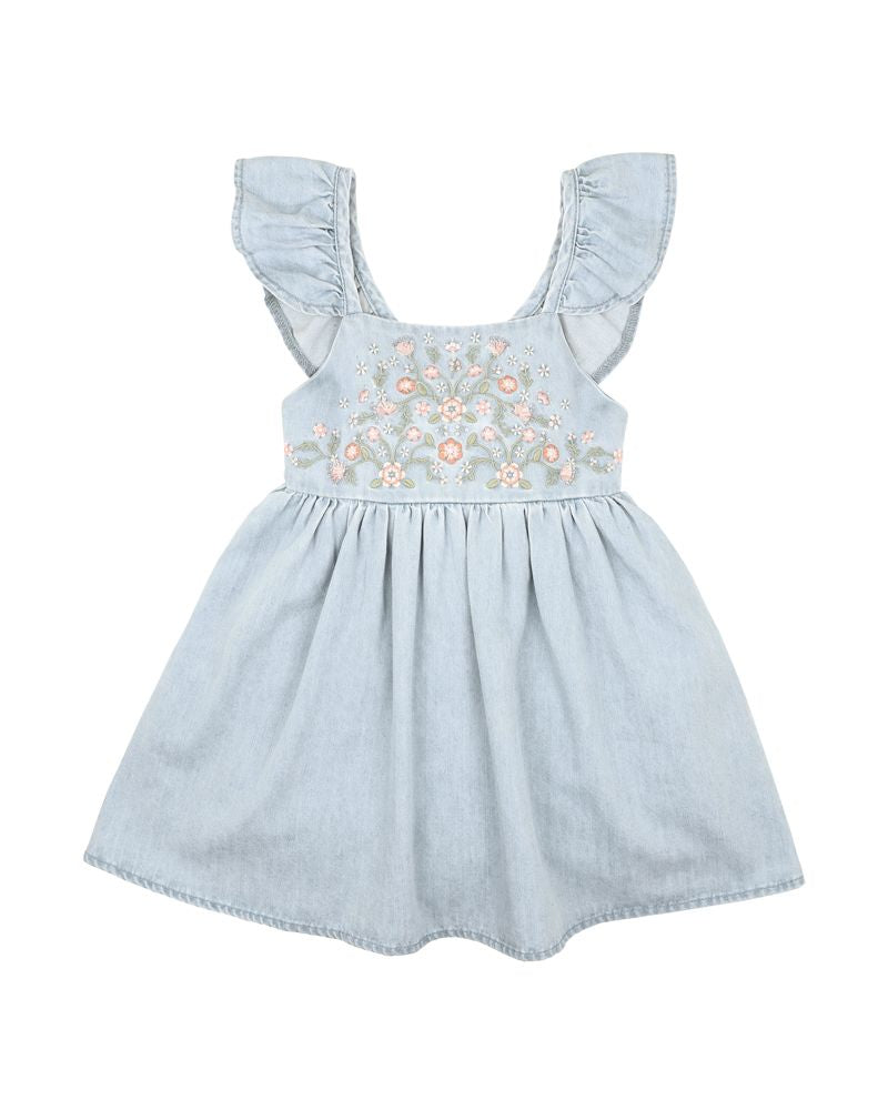 Palm Cove Denim Embroidered Dress