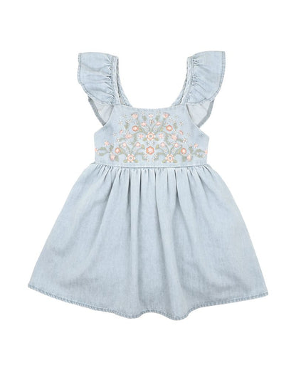 Palm Cove Denim Embroidered Dress