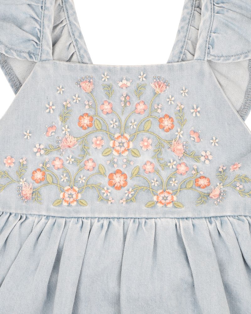 Palm Cove Denim Embroidered Dress