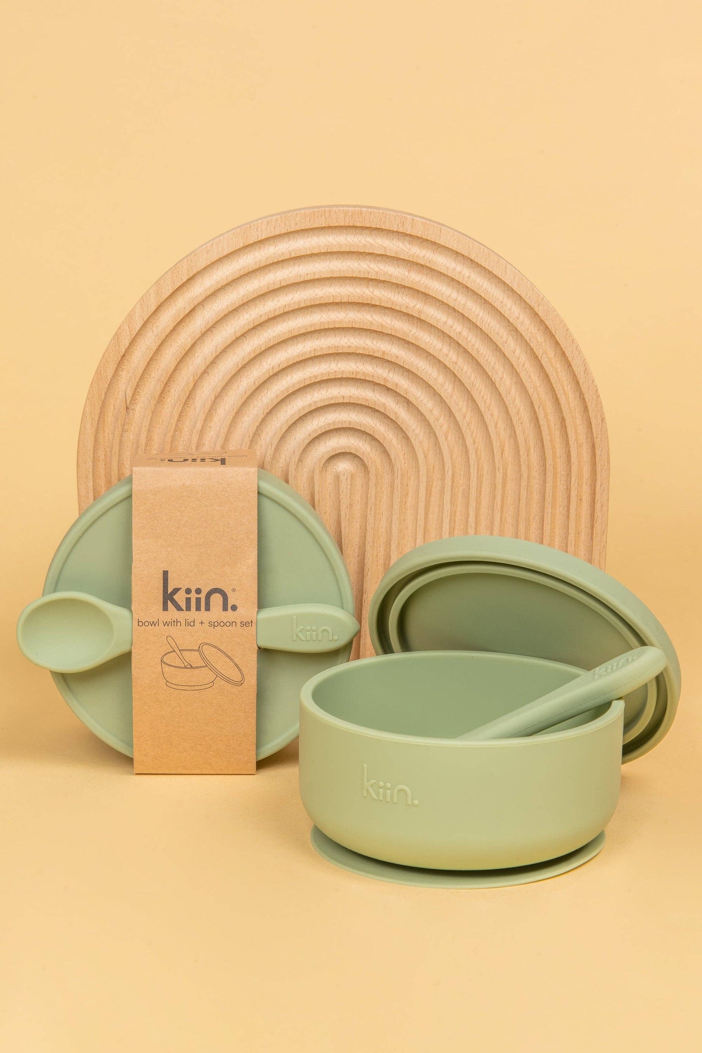 Silicone Suction Bowl with lid + Spoon Set: Sage