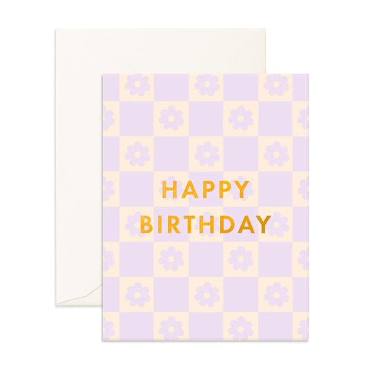 Birthday Lilac Daisy Grid Greeting Card