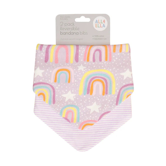 Bandana Bibs 2pk - Lilac Rainbows