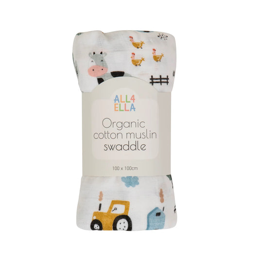 Organic Muslin Swaddle - Barnyard