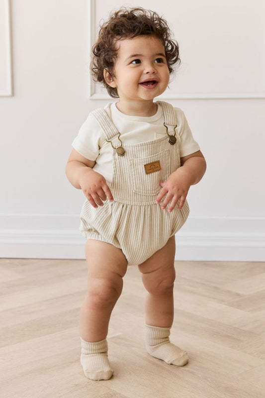 Pax Playsuit - Fine Vertical Stripe Sandy Brown/Cloud