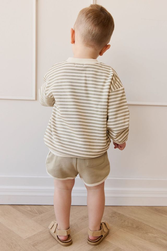 Organic Cotton Peyton Sweat - Slim Stripe Sandy Brown/Cloud