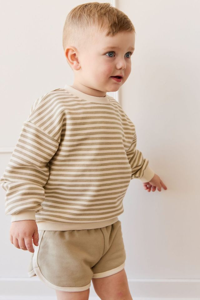 Organic Cotton Peyton Sweat - Slim Stripe Sandy Brown/Cloud