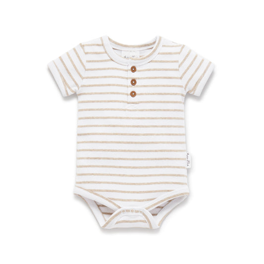 Striped Rib Henley Onesie - Oatmeal