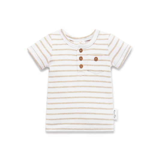 Stripe Rib Henley Top - Oatmeal