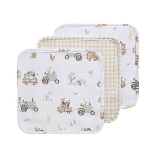 3pk Washcloths - Tractor Ride
