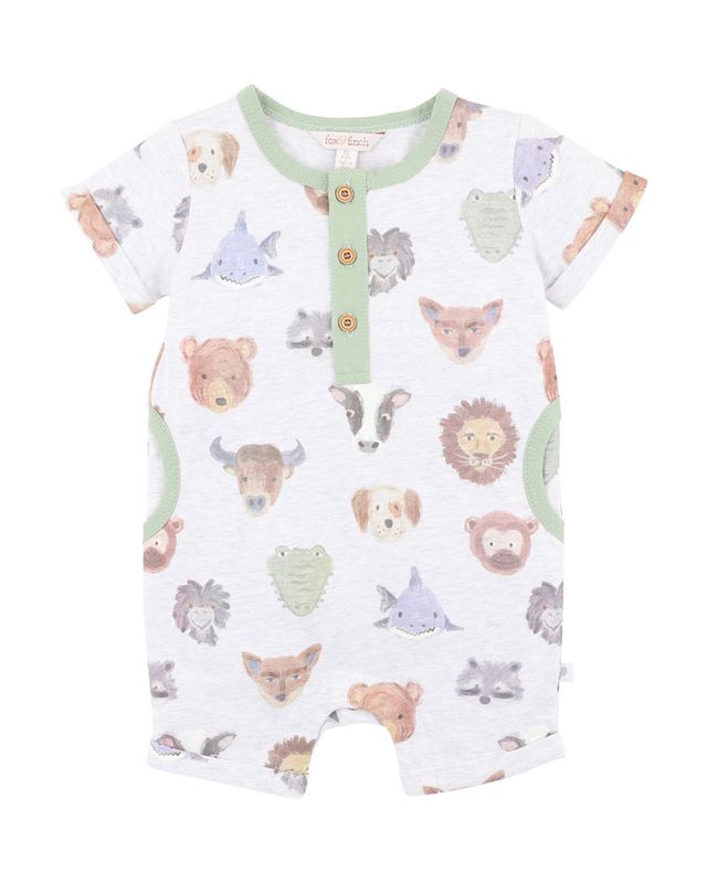 Wildlings Print SS Henley Romper