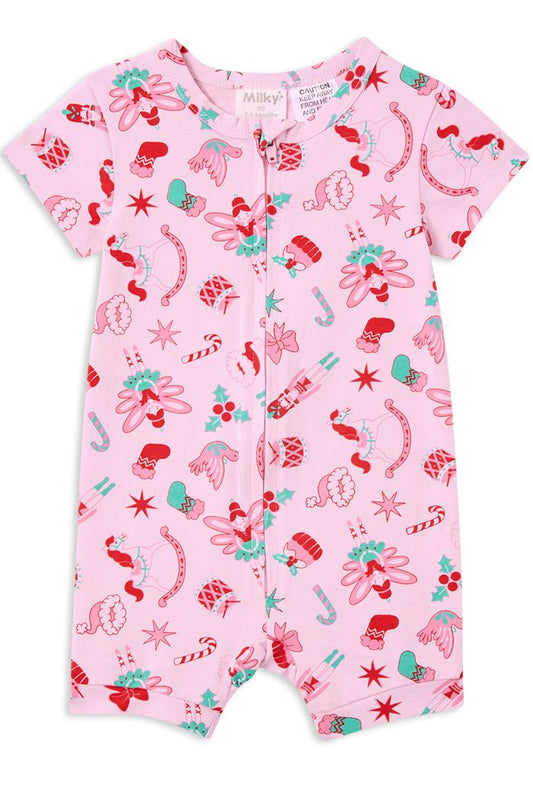 Christmas Zip Romper - Pink Candy